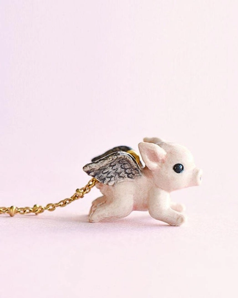 Flying Pig Porcelain Necklace by Camp Hollow