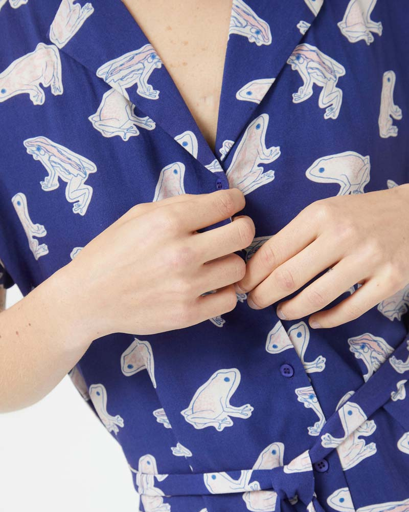 Frog Print Belted Dress by Compania Fantastica