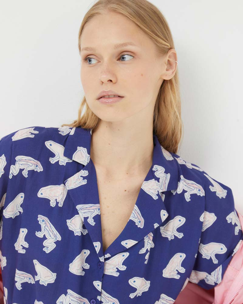 Frog Print Belted Dress by Compania Fantastica