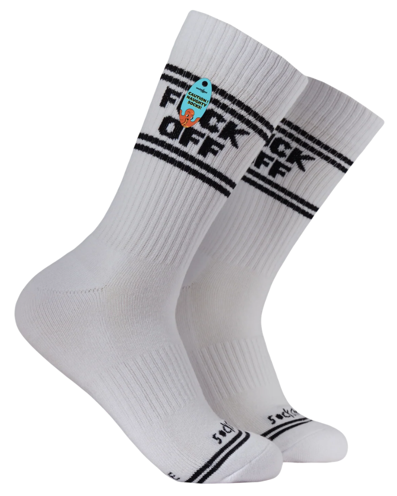 Fuck Off Sweary Sport Socks White & Black