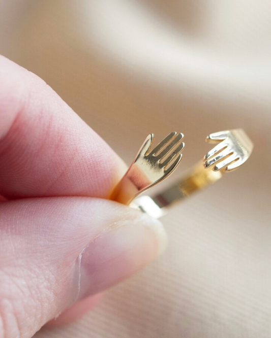 Gold Hug Hands Adjustable Ring