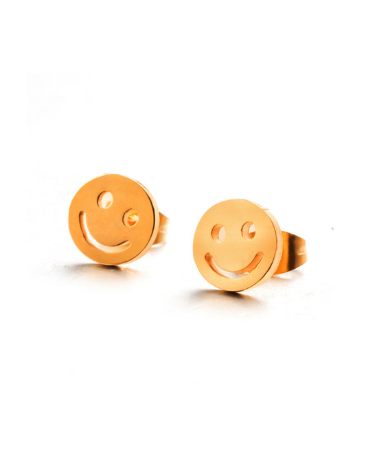 Gold Smiley Stud Earrings
