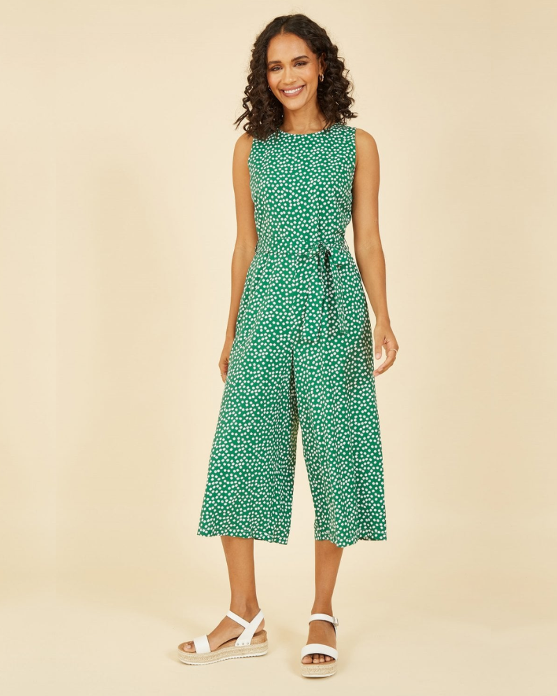 Green Ditsy Floral Print Culotte Playsuit By Yumi