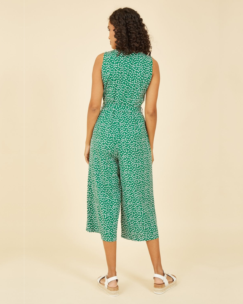 Green Ditsy Floral Print Culotte Playsuit By Yumi