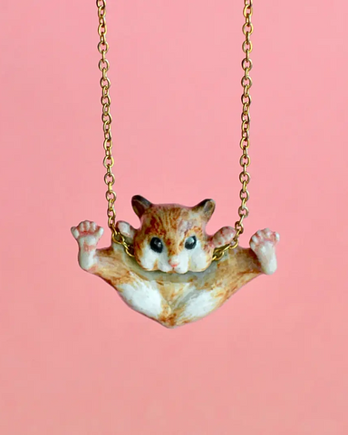 Legs Akimbo Hamster Porcelain Necklace by Camp Hollow