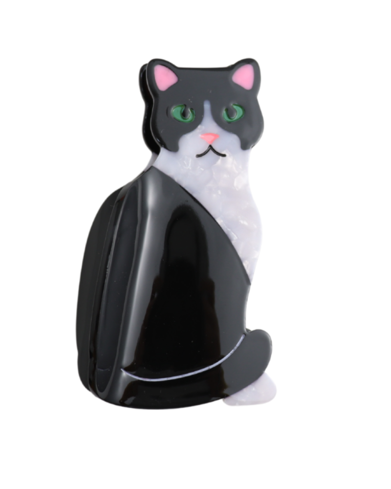 Black Tuxedo Cat Hair Claw Clip