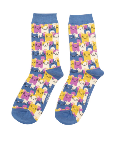 Women's Hot Denim Happy Cats Socks | Miss Sparrow
