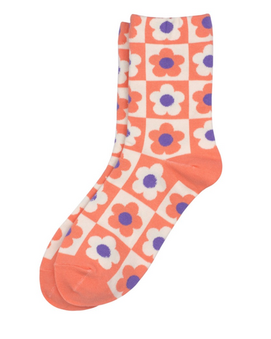 Ladies Checkerboard Floral Socks