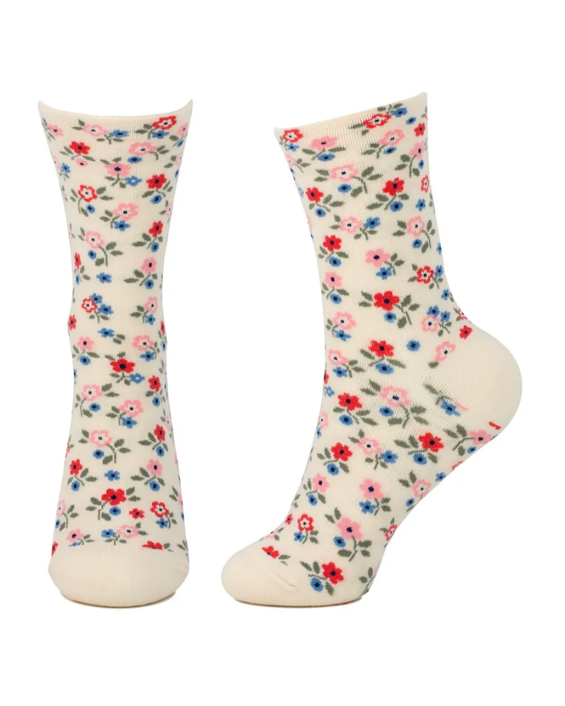 Ladies Ditsy Flower Cream Socks