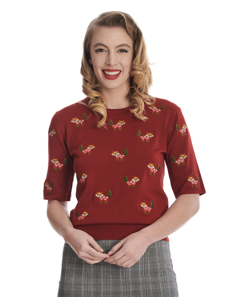 Red Scandi Fox Jumper by Banned Apparel