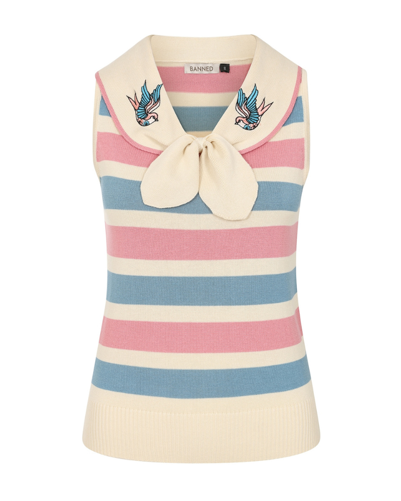 Zelda Swallow Pastel Stripe Sleeveless Jumper