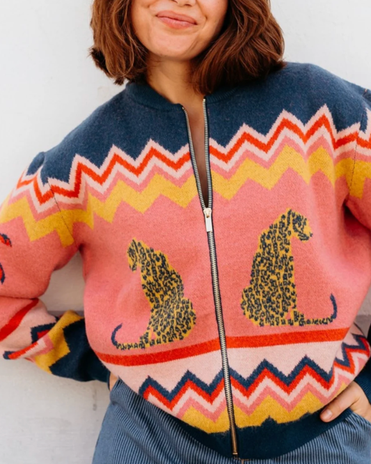 Solana Leopards & Palms Knitted Bomber By Sugarhill Brighton
