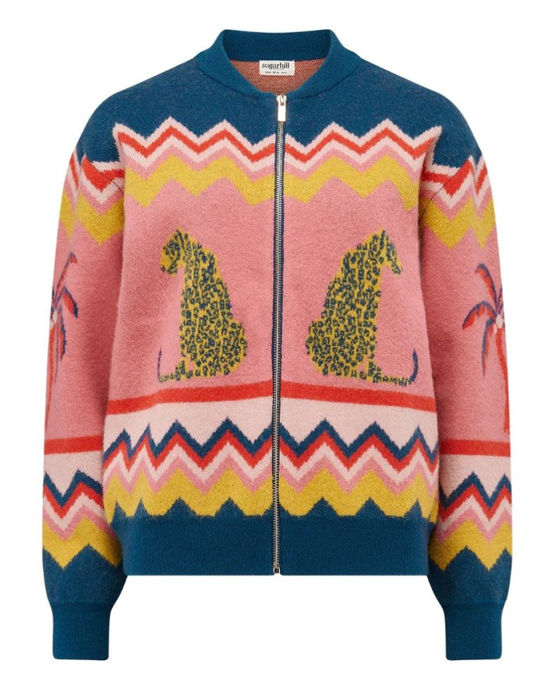 Solana Leopards & Palms Knitted Bomber By Sugarhill Brighton