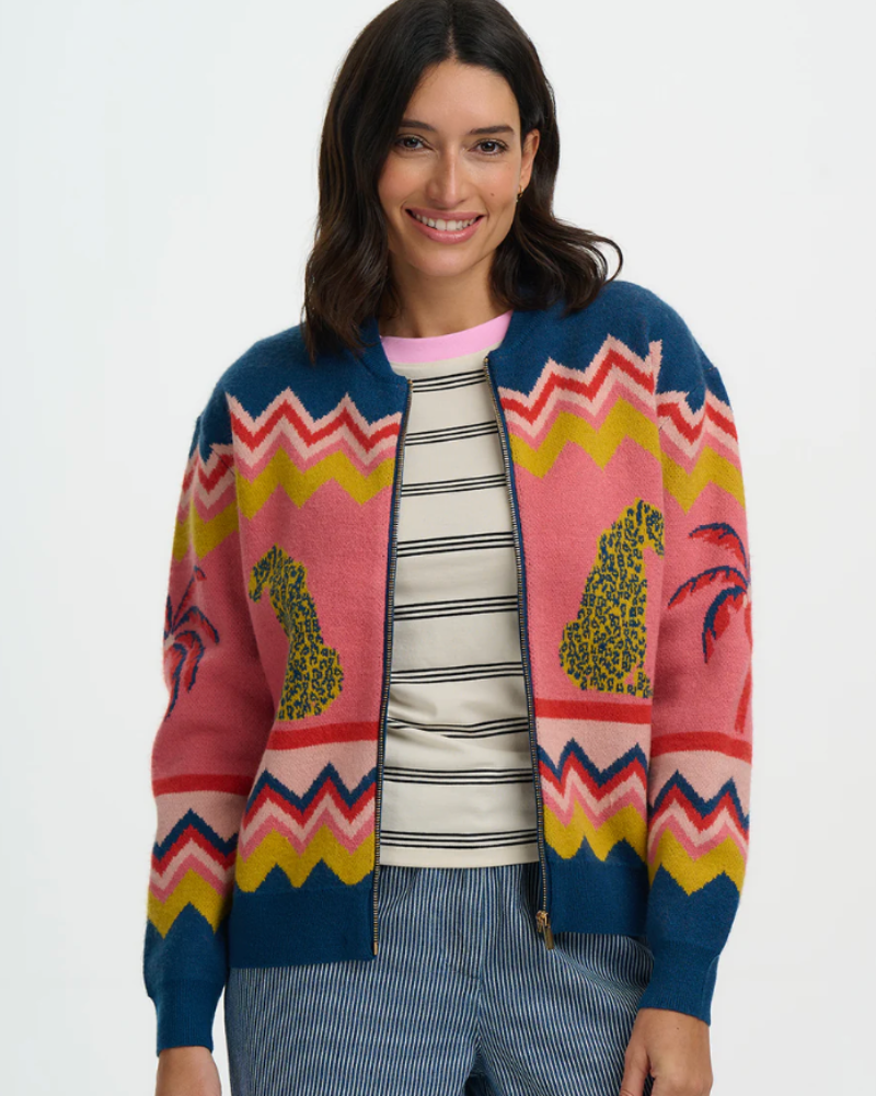 Solana Leopards & Palms Knitted Bomber By Sugarhill Brighton