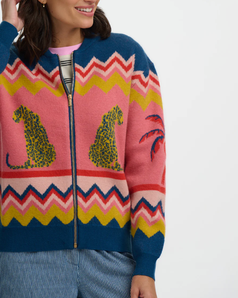 Solana Leopards & Palms Knitted Bomber By Sugarhill Brighton