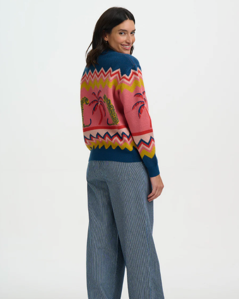 Solana Leopards & Palms Knitted Bomber By Sugarhill Brighton
