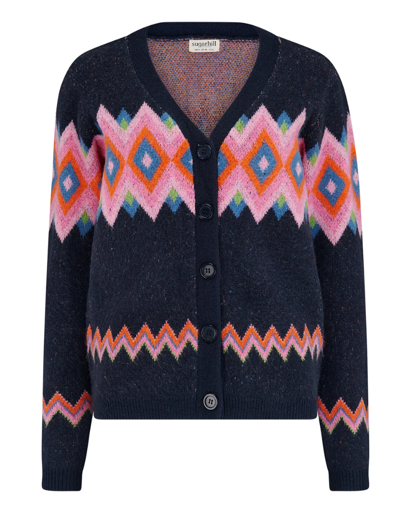 Izzy Navy Diamond Fair Isle Cardigan By Sugarhill Brighton