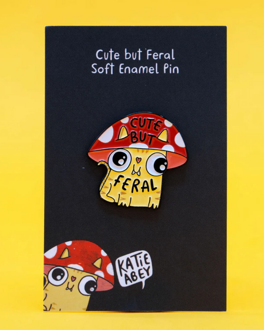 Cute But Feral Toadstool Cat Pin Badge