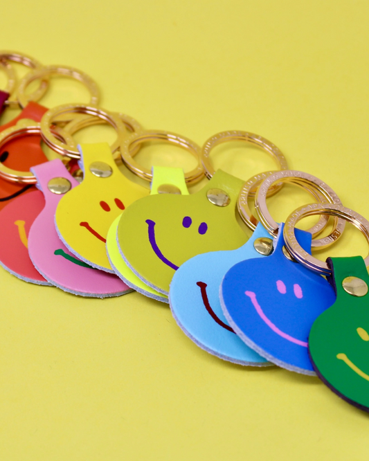 Feeling Lush Smiley Face Leather Keyring By Ark