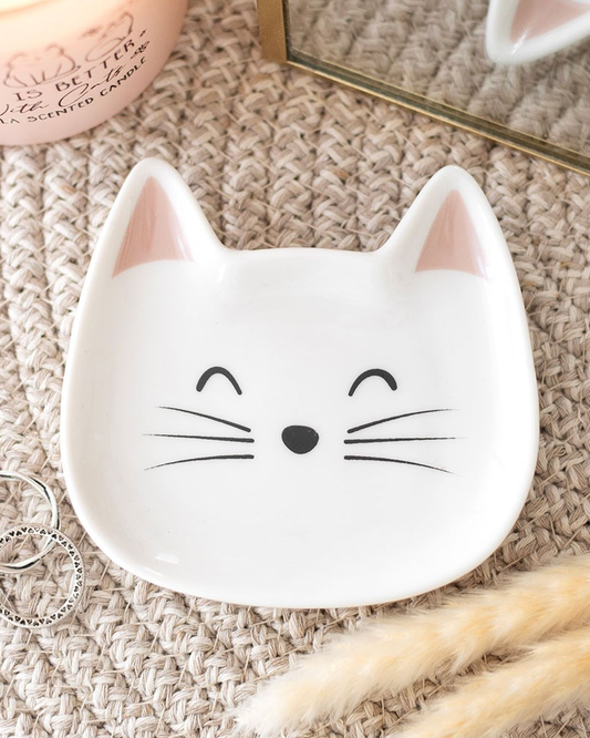 White Cat Face Trinket Dish