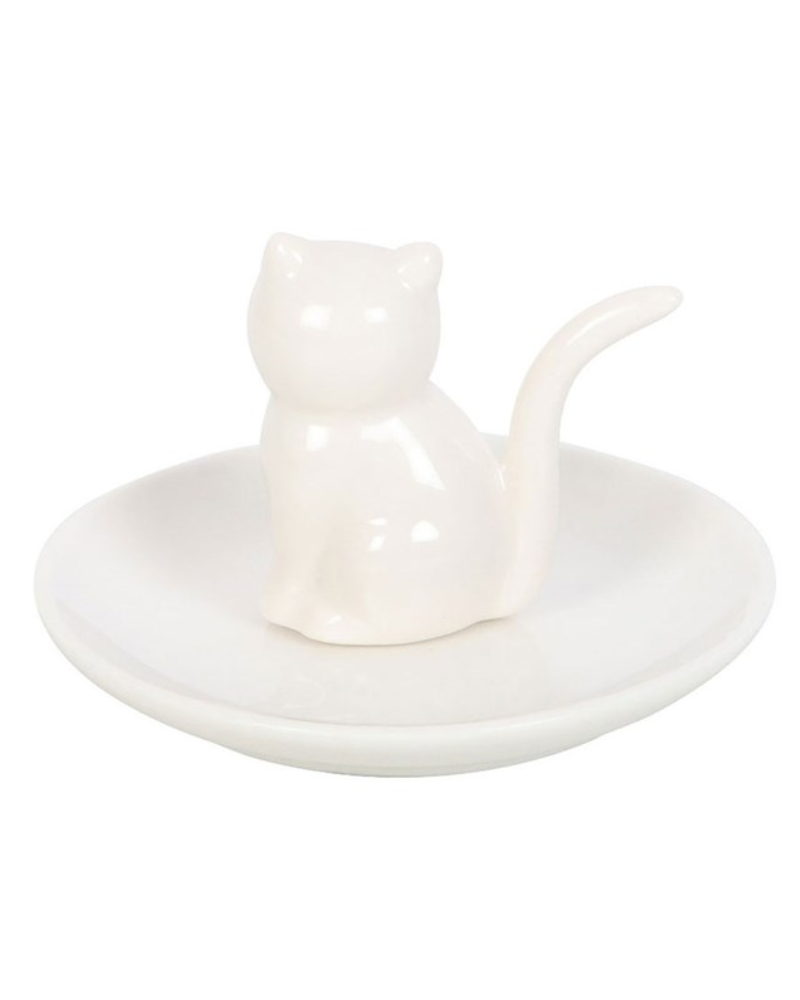 White Sitting Cat Ring Holder