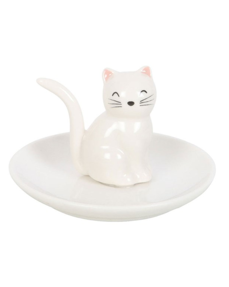 White Sitting Cat Ring Holder