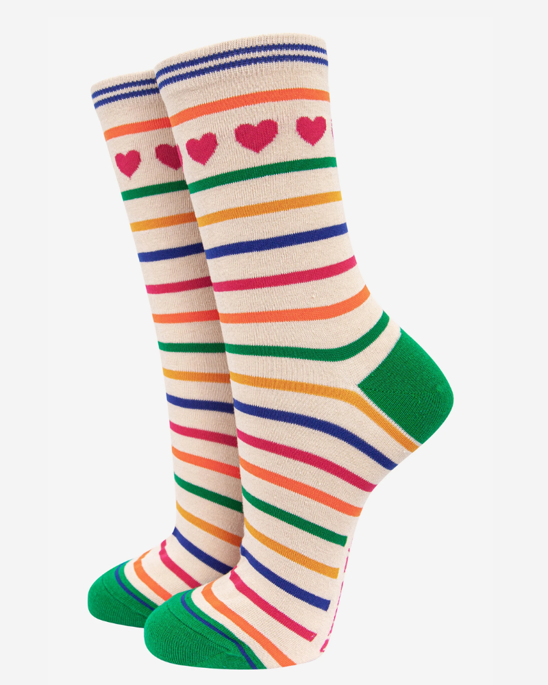 Heart And Rainbow Stripes Bamboo Socks