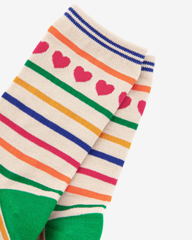 Heart And Rainbow Stripes Bamboo Socks