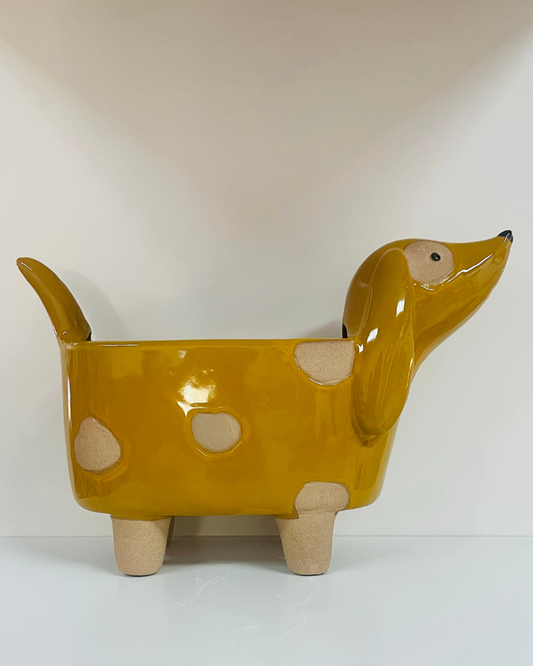Sausage Dog Plant Pot Mustard