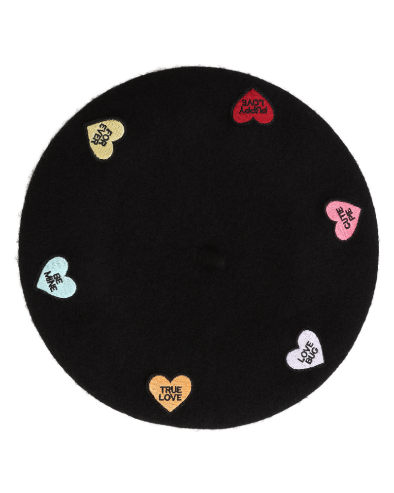 Black Ruby Love Hearts Beret Hat