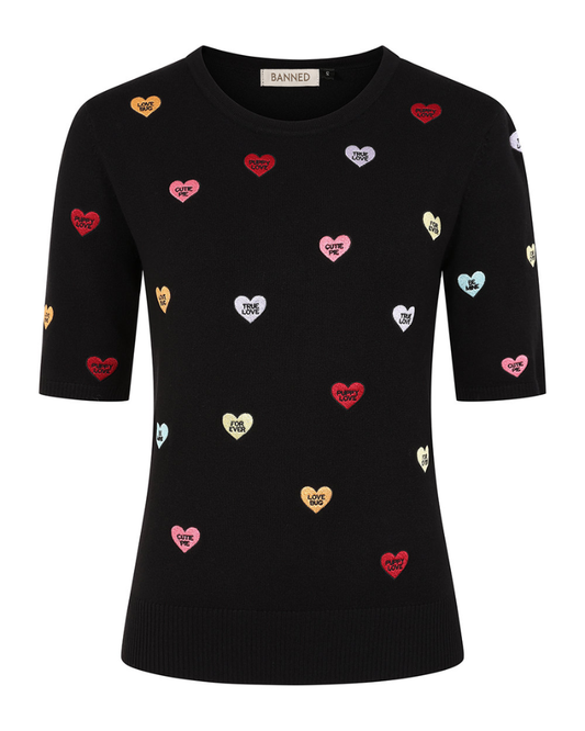 Black Ruby Love Hearts Short Sleeved Jumper