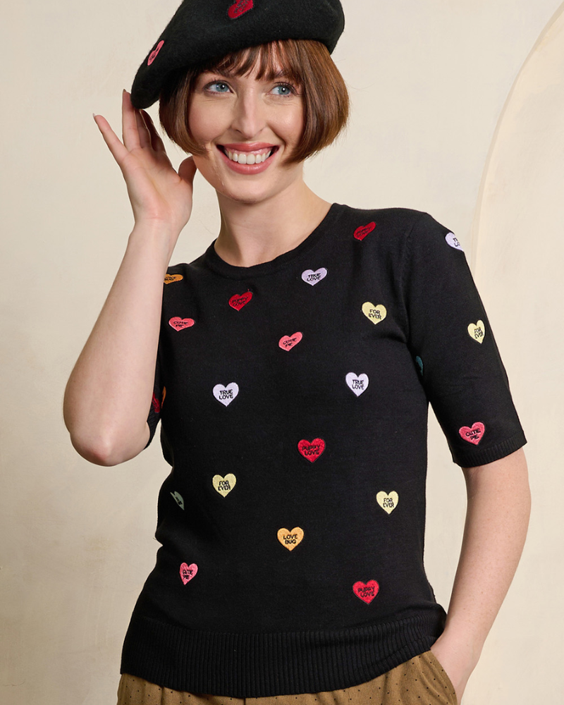 Black Ruby Love Hearts Short Sleeved Jumper