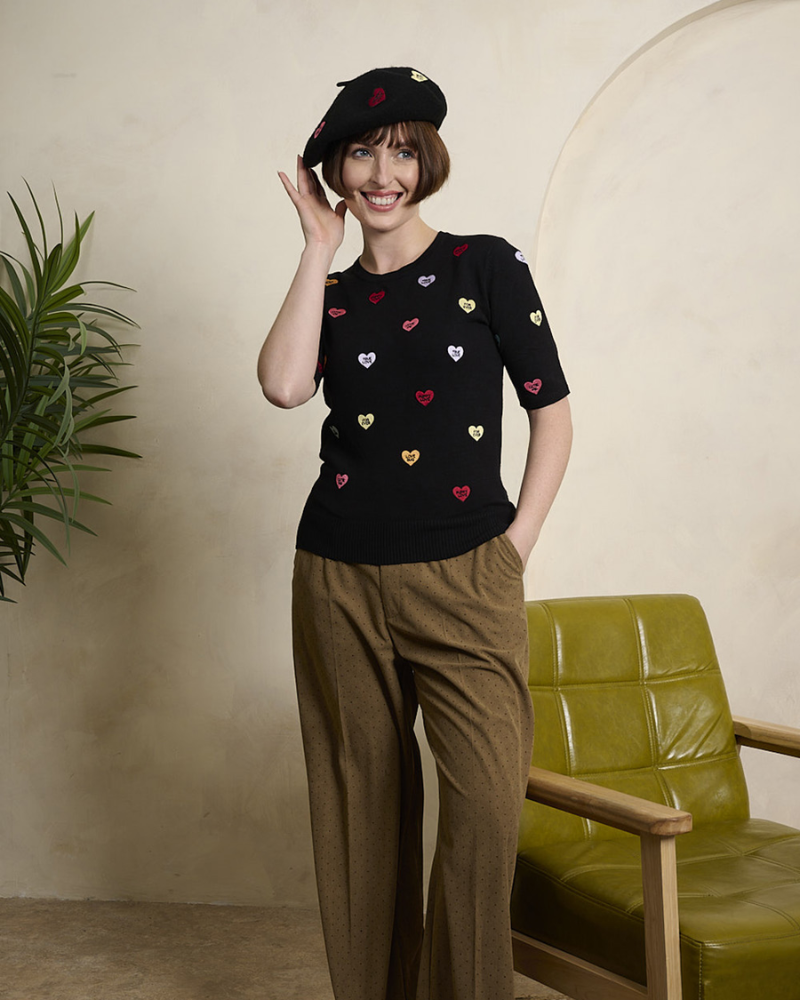 Black Ruby Love Hearts Short Sleeved Jumper