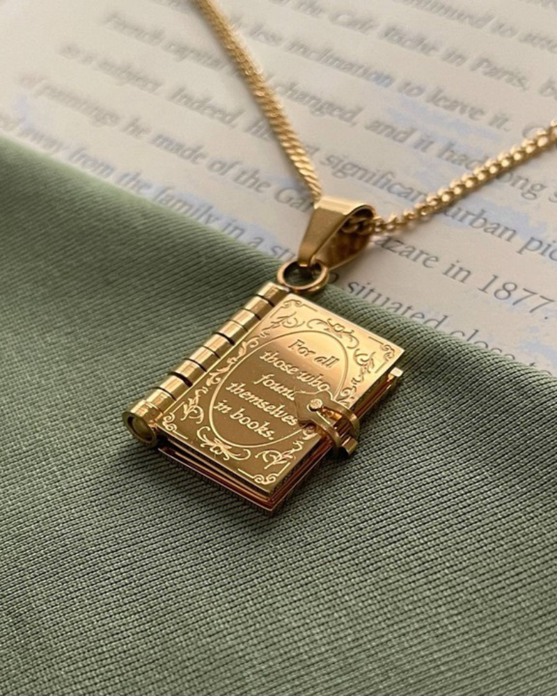 Love of Books Engraved Gold Necklace
