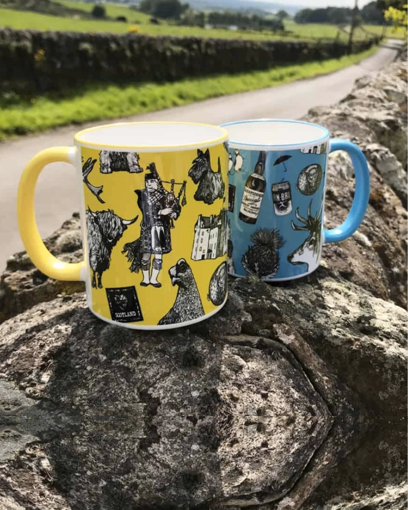 Love Scotland Chunky Mug In Blue By Gillian Kyle