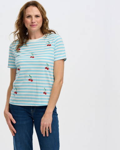 Maggie Cherry Embroidery Stripe T-Shirt Sugarhill Brighton