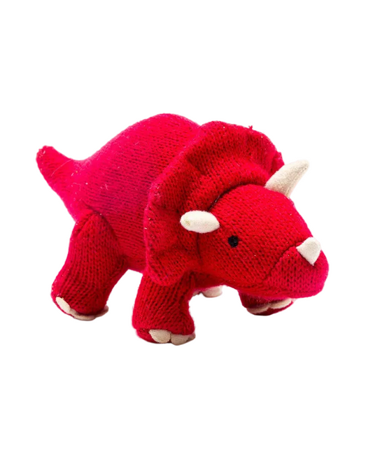 Knitted Triceratops Dinosaur Baby Rattle in Red