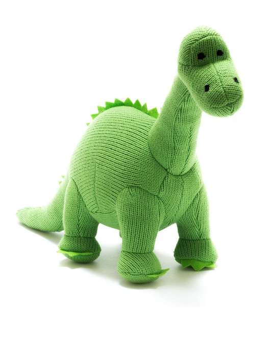 Knitted Diplodocus Dinosaur Baby Rattle in Green