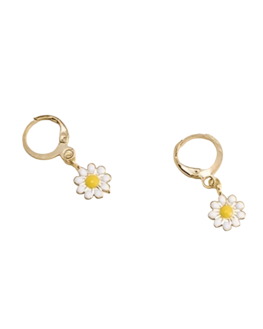 White Daisy Hoop Earrings