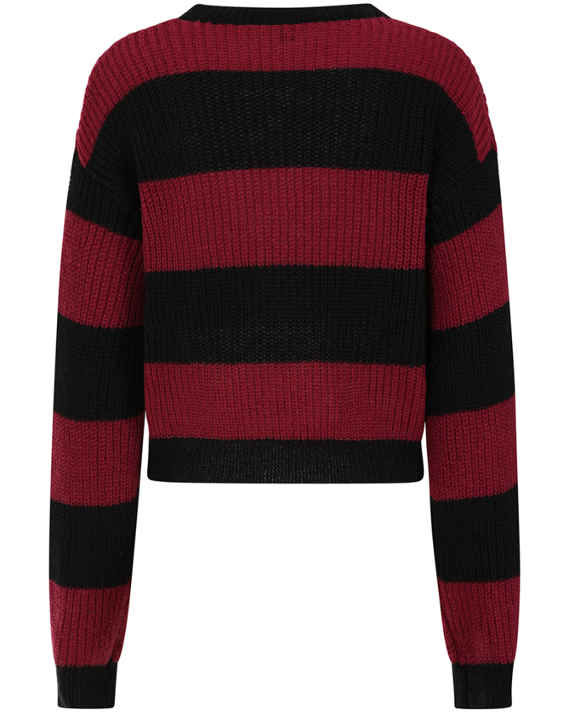 Mara Burgundy & Black Stripe Cropped Jumper
