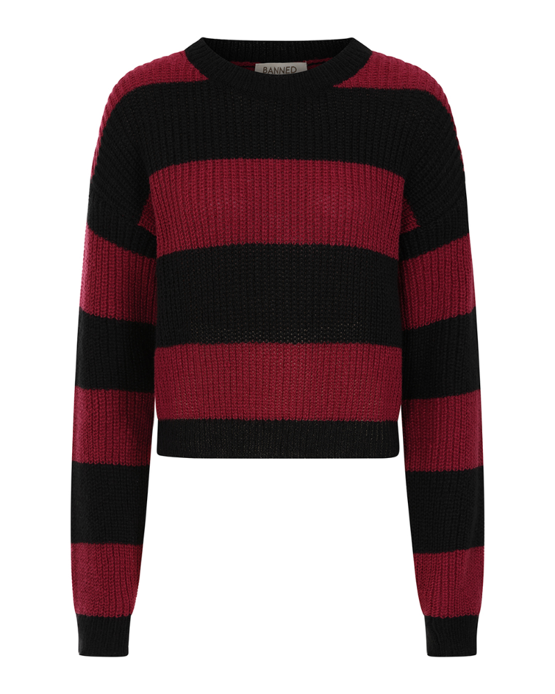 Mara Burgundy & Black Stripe Cropped Jumper