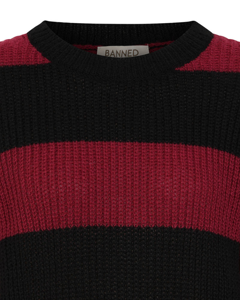 Mara Burgundy & Black Stripe Cropped Jumper