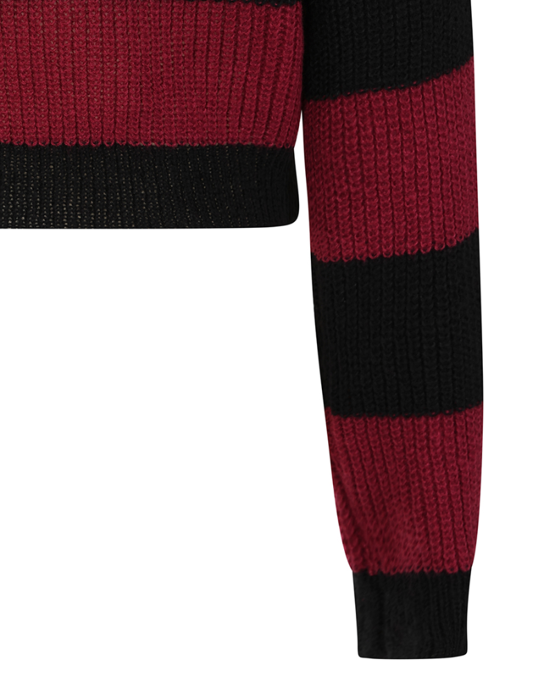 Mara Burgundy & Black Stripe Cropped Jumper