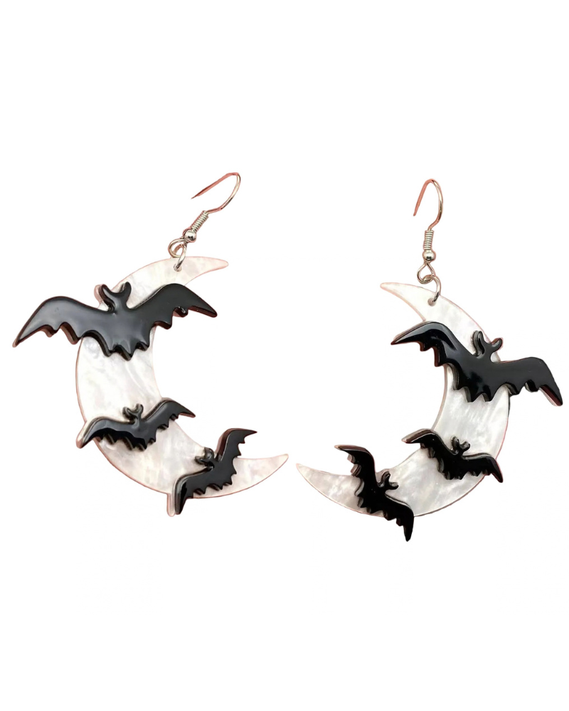 Bats Under The Moonlight Acrylic Dangle Earrings