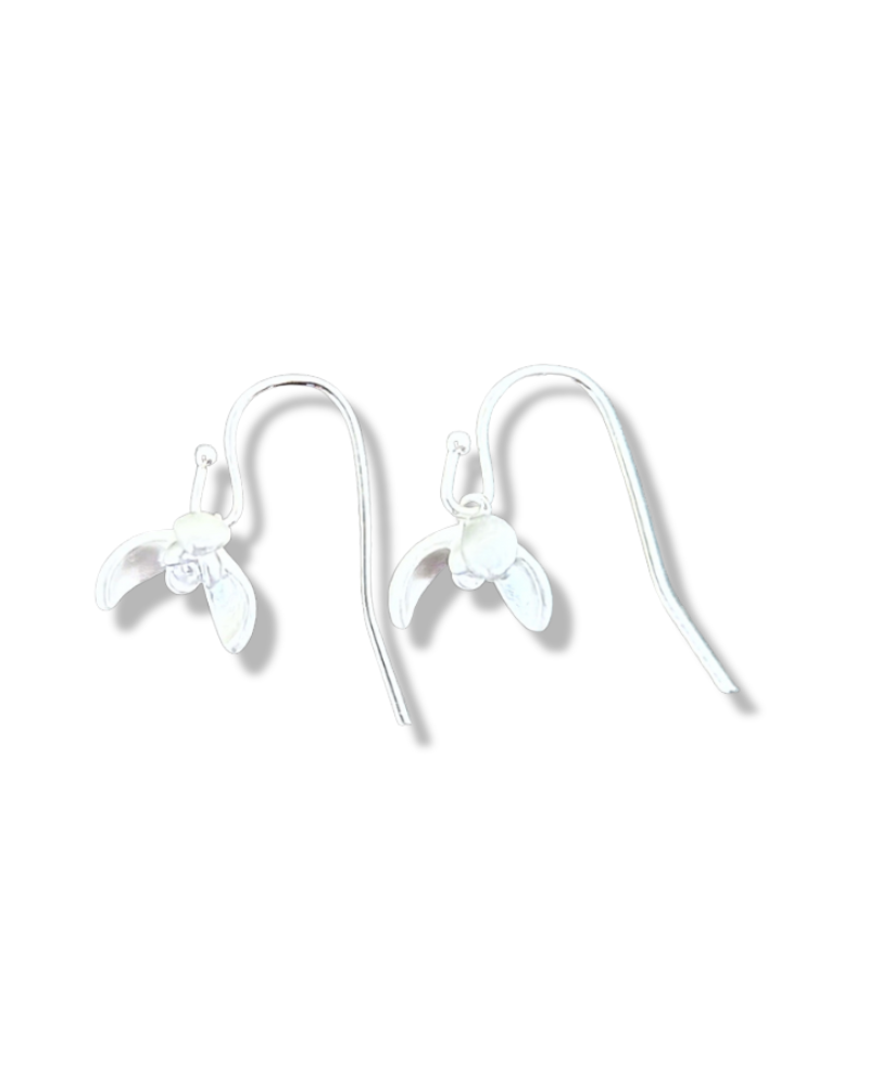 Snowdrop Flower Single Drop Earrings in Silver Tone