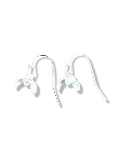 Snowdrop Flower Single Drop Earrings in Silver Tone