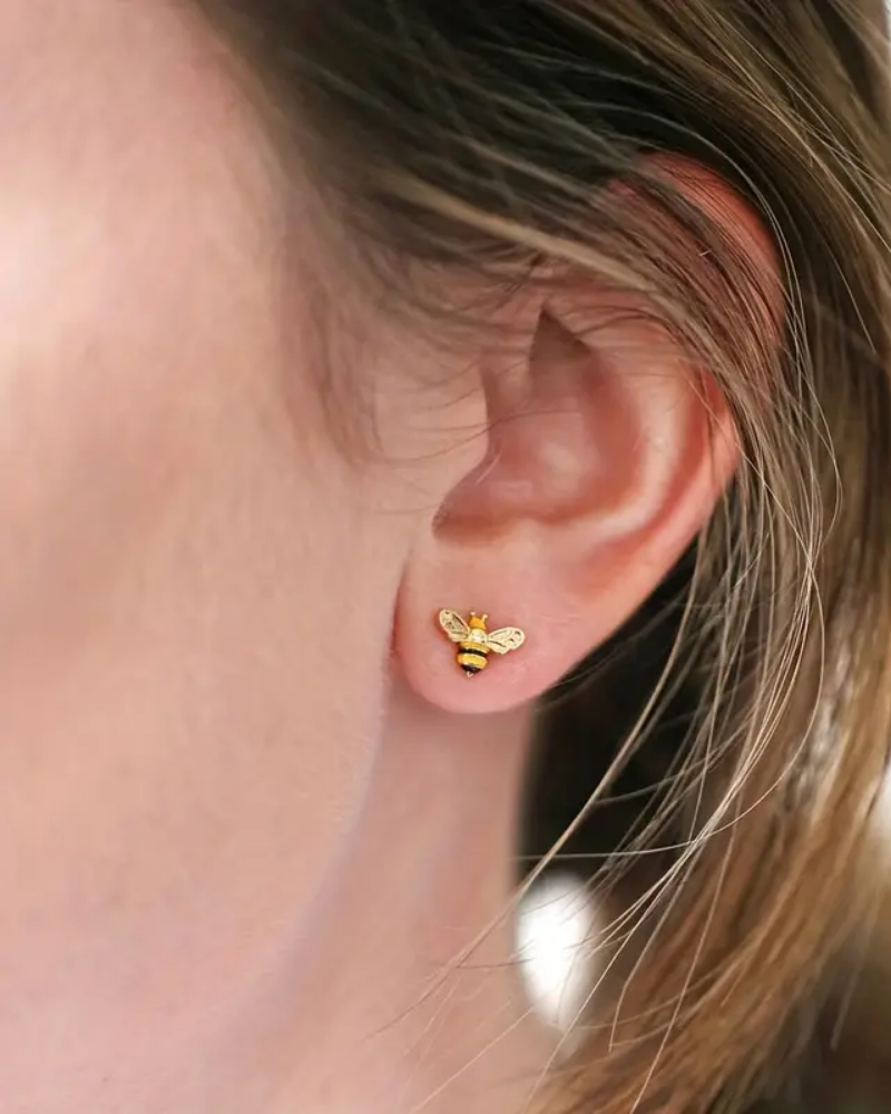Bumble Bee Flower Enamel Mismatch Earrings