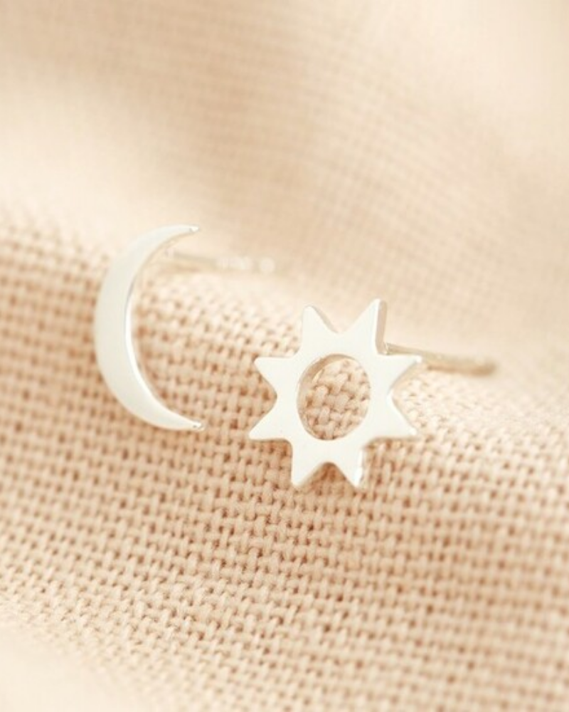 Mismatch Moon and Star Silver Earrings