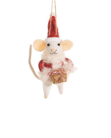 Santa Mouse With Present Felt Hanging Christmas Decoration