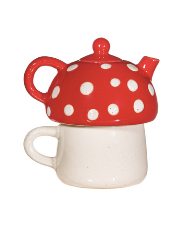 Red Mushroom Tea for One Tea Pot & Cup